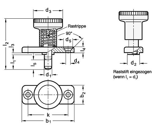 Ganter 608.1-6-14 RASTBOLZEN MIT RASTSPERRE, VERL. BOLZEN - GN 608-1 Rastbolzen mit Rastsperre - Raststift Stahl-Skizze