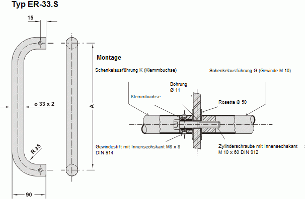 Leschhorn ER-33-0000-AK   Edelstahl Abdeckkappe - Zeichnung ER-33-S Edelstahl Buegelgriff