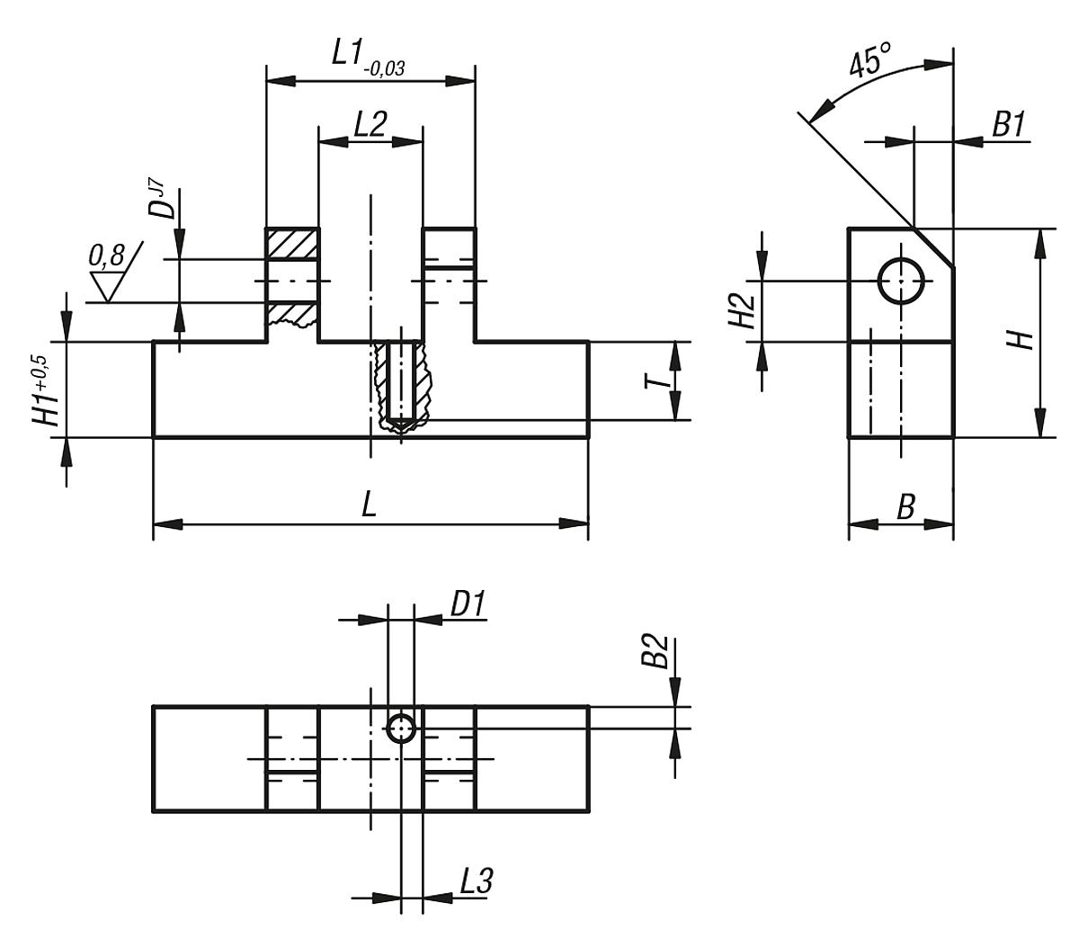Norelem 08100-01 LAGERBOCK, KURZ, L=50 !!! AUSLAUFARTIKEL !!! NUR NOCH LAGERABVERKAUF !!! - NLM 08100 Lagerboecke kurz - Massblatt