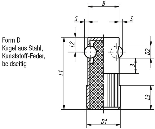 Kipp K0374.616 FEDERNDES SEITENDRUCKSTÜCK FORM D, D1=16, L1=35 - KIPP K0374-D Federnde Seitendruckstuecke - Form D