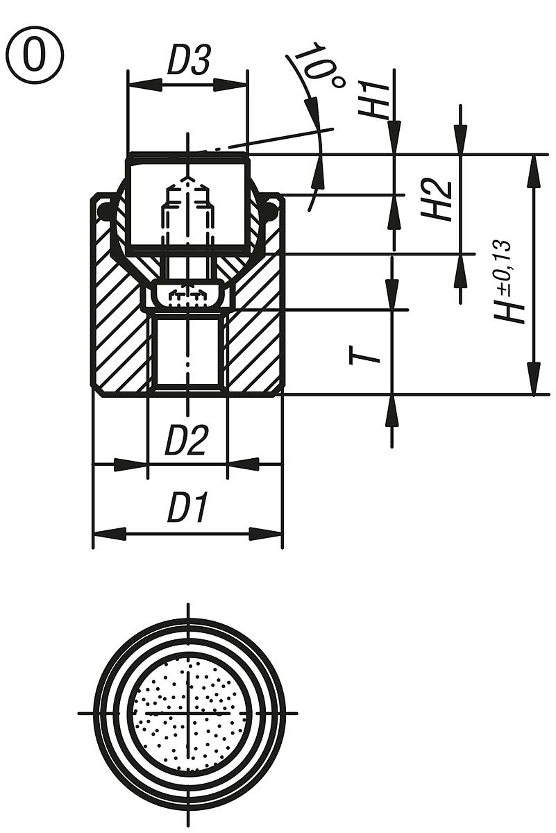 Kipp K0285.517X022 PENDELAUFLAGE FORM O MIT O RING D1=17, L1=22 - K0285-O Pendelauflagen mit O Ring und auswechselbaren Einsaetzen - Form O - Massblatt
