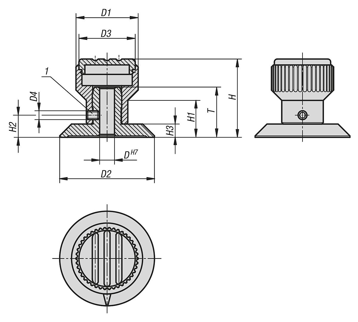 Kipp K0249.206 NOVO.GRIP STELLKNOPF GR.2  D=6H7, DECKEL SCHWARZGRAU - K0249 Stellknoepfe - Massblatt