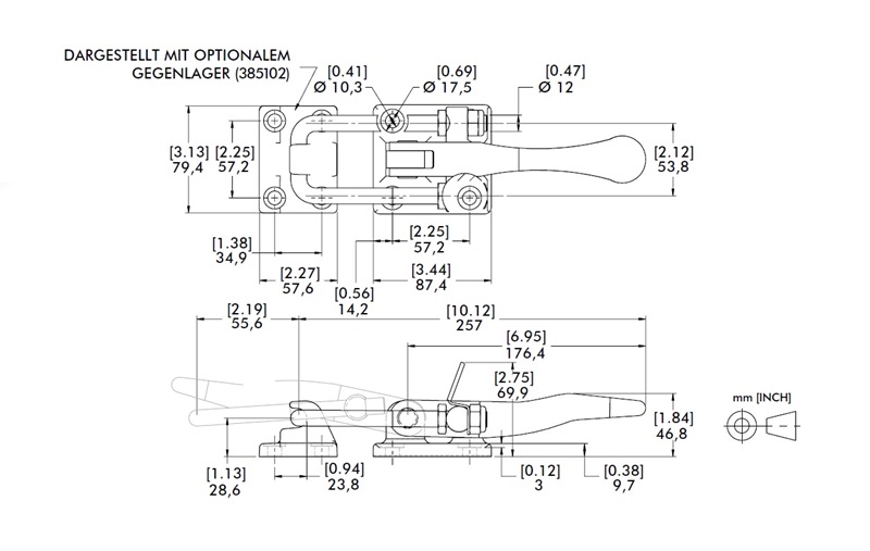 DESTACO 385 Verschluss-Spanner Standard Haltekraft 27000N, Spannweg 55mm, Ohne Gegenlager - DESTACO 385-L -flach- Serie Verschluss-Spanner Standard Haltekraft 27000N - Spannweg 55mm