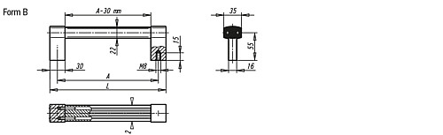 Kipp K0131.2000821 MASCHINENGRIFF FORM B, A=200, SCHWARZ ELOXIERT - KIPP K0131-B Maschinengriffe - Form B