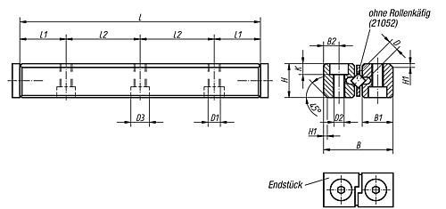 Norelem 21050-03125 KREUZROLLEN FÜHRUNGSSCHIENE 1 STK., D=3, L=125 - Norelem 21050 Kreuzrollen Fuehrungsschienen