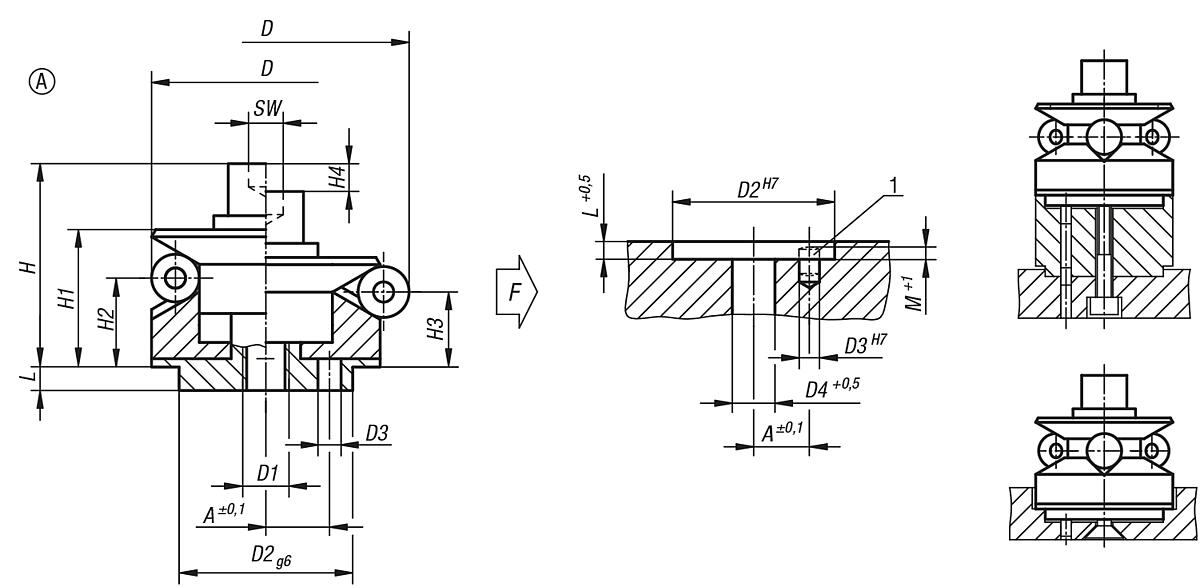 Norelem 03158-101203 ZENTRIERSPANNER FORM A - NLM 03158-A Zentrierspanner ohne Schutz - Massblatt
