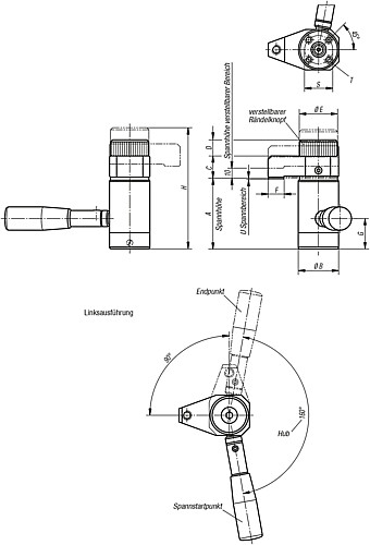 Kipp K0913.017030 SCHWENKSPANNER (HEAVY) SPANNEN GEGEN UHRZEIGERSINN - KIPP K0913-LA Schwenkspanner -Heavy- Linksausfuehrung