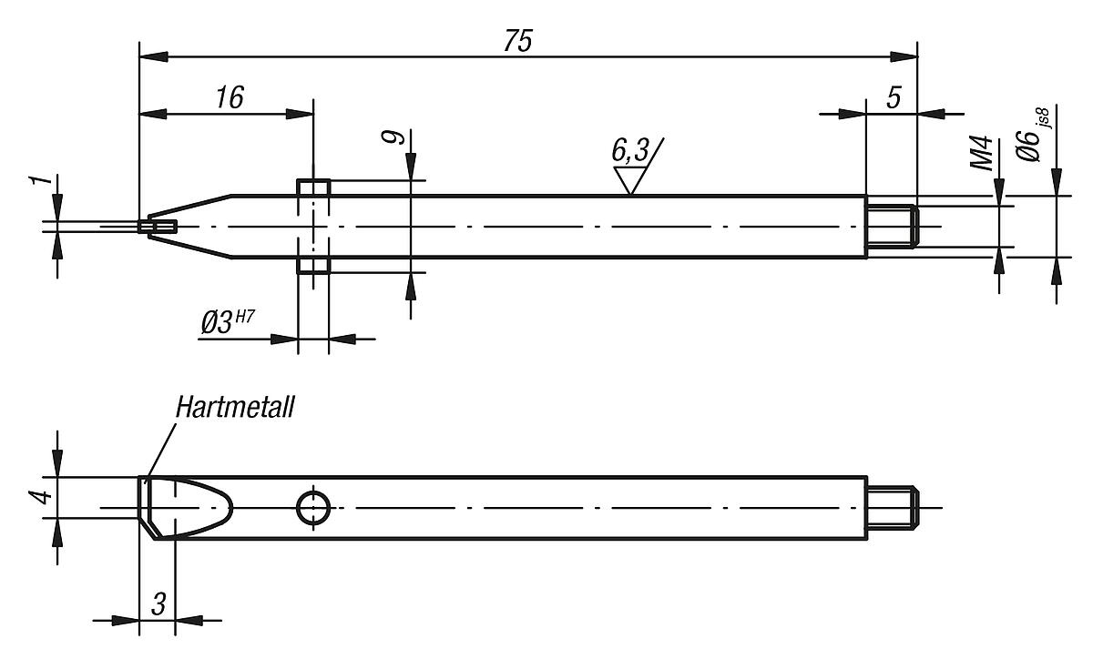 Norelem 33028-06075 TASTBOLZEN FLACH - NLM 33028 Tastbolzen flach - Massblatt