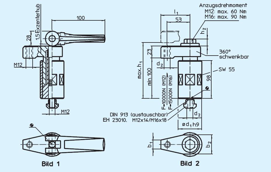 Halder 23310.0063 Aufsitzspanner, Größe 60 Ø 60 x 135 mit Spannschraube - EH 23310 Aufsitzspanner Groesse 60