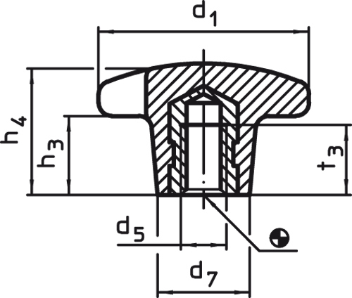 Halder 24640.0250 Kreuzgriff DIN 6335 aus Kunststoff Ø 50 mit Gewindebuchse, Form K - Kreuzgriff DIN 6335 aus Kunststoff - Durchmesser 25 - mit Gewindebuchse - Form K mit Gewindebuchse