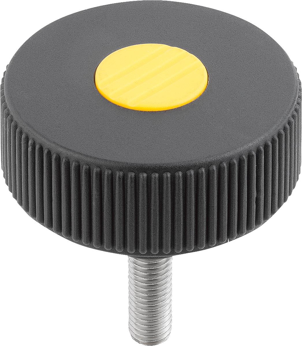 Kipp K0261.51067X40 NOVO.GRIP RÄNDELRAD  GR.1  FORM L  EDELSTAHL, D=40  M6X40, DECKEL RAPSGELB - K0261-51067X40 NOVO GRIP RAENDELRAD GR 1 FORM L EDELSTAHL - D 40 M6X40 - DECKEL RAPSGELB