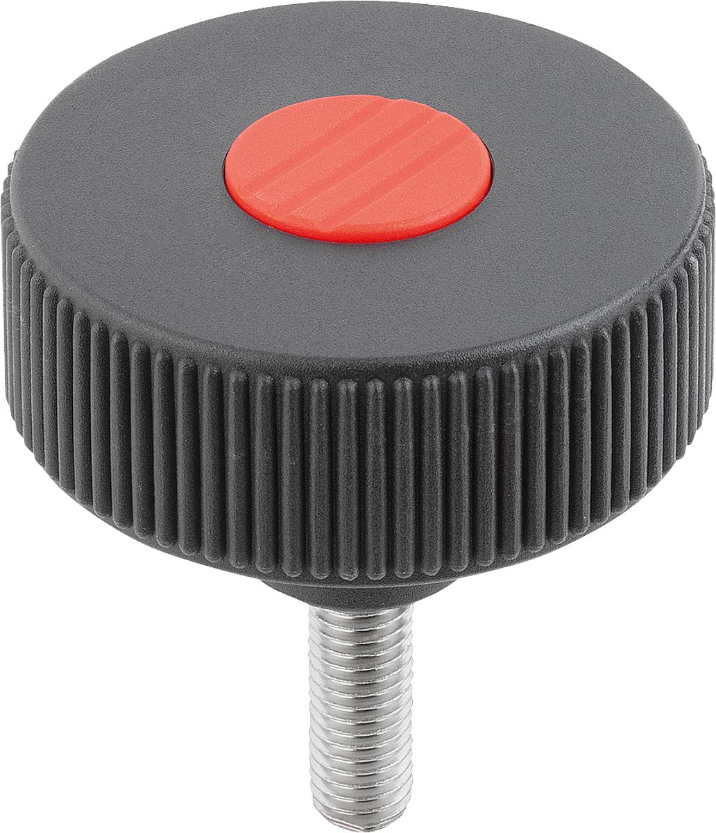 Kipp K0261.51086X60 NOVO.GRIP RÄNDELRAD  GR.1  FORM L  EDELSTAHL, D=40  M8X60, DECKEL VERKEHRSROT - K0261-51086X60 NOVO GRIP RAENDELRAD GR 1 FORM L EDELSTAHL - D 40 M8X60 - DECKEL VERKEHRSROT