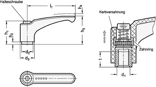 Ganter 604.1-63-M6-MDB Verstellbare Klemmhebel, detektierbar, FDA konformer Kunststoff, Buchse Edelstahl - GN 604-1 Verstellbare Klemmhebel - detektierbar - FDA konformer Kunststoff - Buchse Edelstahl-Abbildung