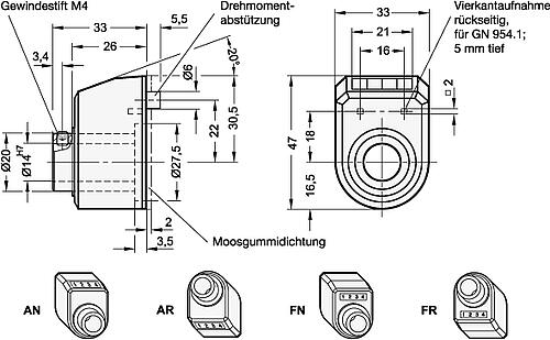 Ganter 954-00.50-AN-L-GR ELESA STELLUNGSANZ. DD51 AN 00.50 S GR - GN 954 Stellungsanzeiger - digital - 4 stellig-Skizze