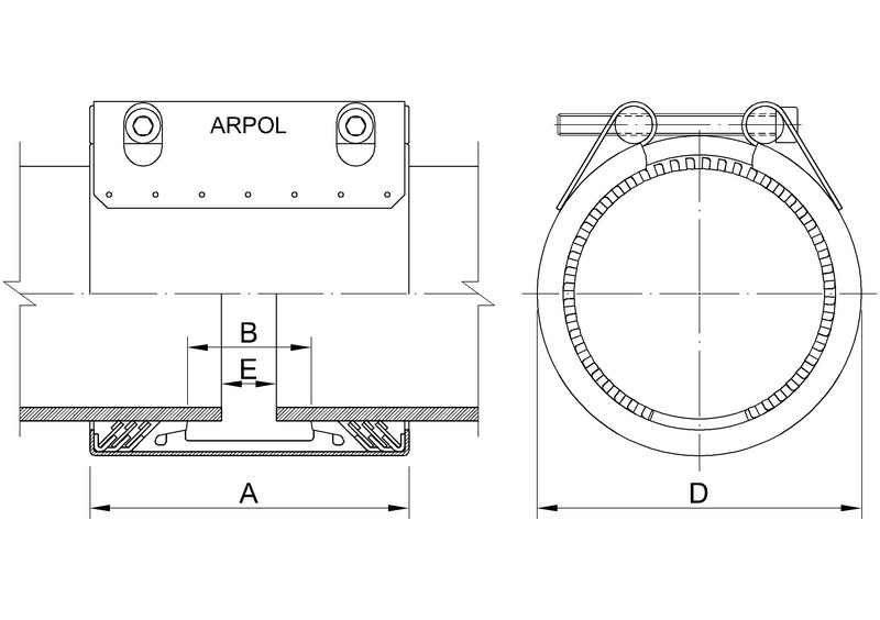 Leschhorn LSGRIP Rohrkupplung mit  zugfester Verbindung, DA 450; Bereich 457-460; PS 10; BL 146; - FIX U - technische Zeichnung