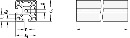 Ganter 11I-40408N-N-2-4  Aluprofile, i-Baukasten, mit teilweise geschlossenen Nuten, Profiltyp leicht, Profilbreite s1: 40, Profilhöhe s2: 40, Nutbreite n: 8 - GN 11i Aluprofile - i-Baukasten -teilweise geschlossenen Nuten - Profiltyp leicht - Massblatt