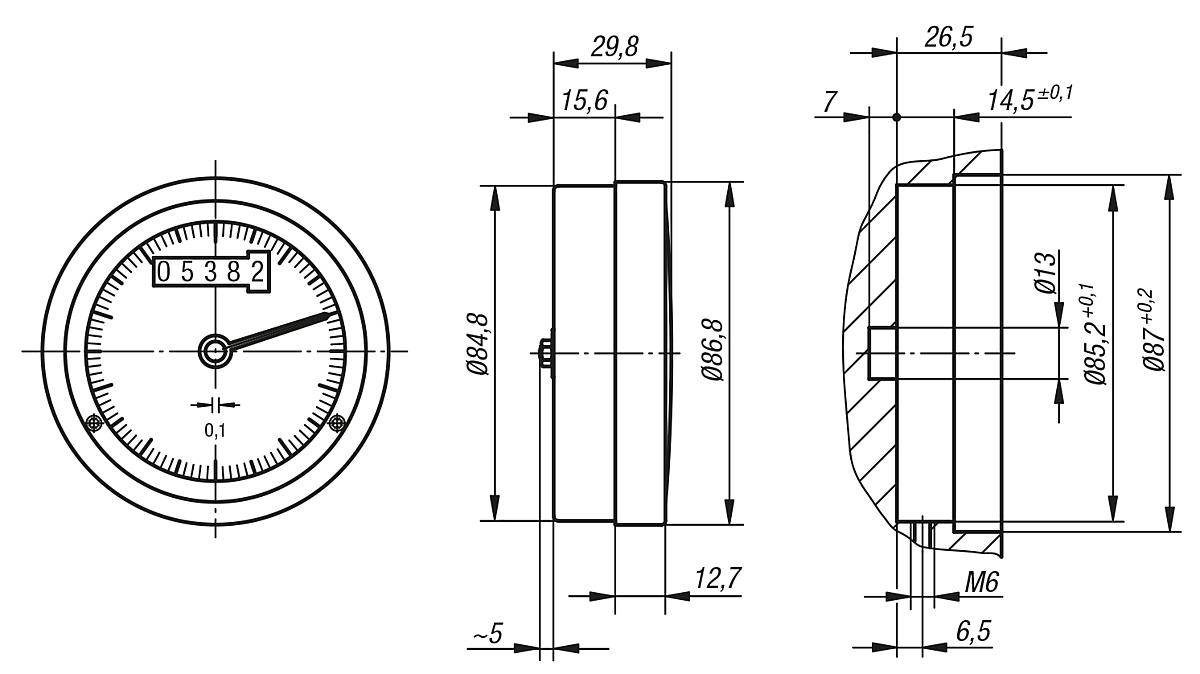 Norelem 21962-800201 POSITIONSANZEIGER FÜR HANDRÄDER, ANALOG  DIGITALANZEIGE - NLM 21962 Positionsanzeiger fuer Handraeder  Analog Digitalanzeige - Massblatt