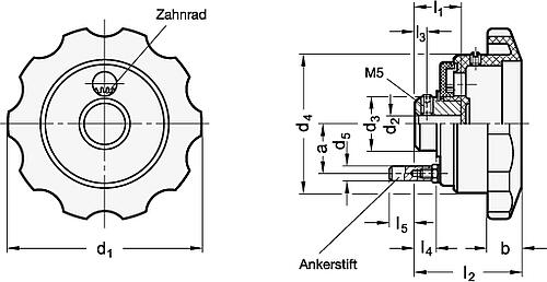 Ganter 577.9-110-B12 ELESA HANDRAD FÜR STELLUNGSANZEIGER - GN 577-9 Handraeder fuer Stellungsanzeiger-Skizze