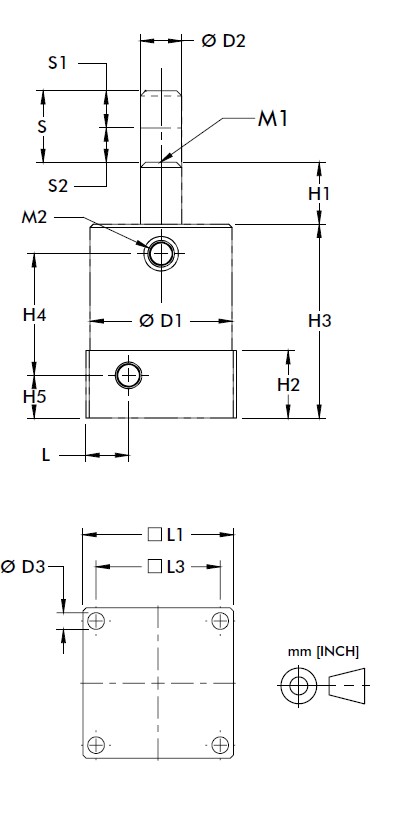 DESTACO 035-125-190 Pneumatischer Schwenkspanner (Zugspanner), mit Außengewinde, Kolben 25mm, rechtsschwenkend (RH) - DESTACO 035-2 Serie Pneumatische Schwenk- Zugspanner mit Flanschbefestigung-Skizze
