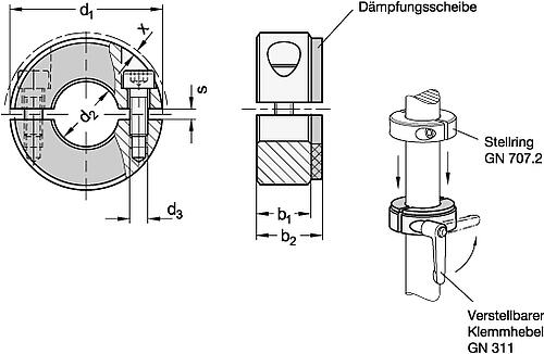Ganter 7072.3-30-B12-NI Geteilte Edelstahl Stellringe, mit Dämpfungsscheibe - GN 7072-3 Geteilte Edelstahl Stellringe - mit Daempfungsscheibe-Skizze
