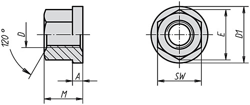 Kipp K0701.05 SECHSKANTMUTTER DIN 6331, 1,5D HOCH, M5 - KIPP K0701 Sechskantmuttern 1 5D hoch mit Bund DIN 6331 erweitert
