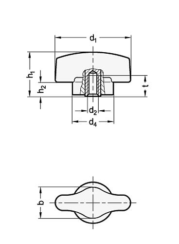 Ganter 5320-48-M5-2-OR Drehmoment Flügelmuttern - GN 5320 Drehmoment Fluegelmuttern-Skizze