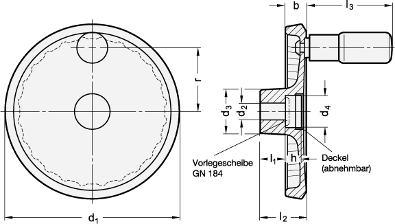Ganter 923-50-B6-A-SR  Scheibenhandräder, Aluminium, kunststoffbeschichtet, Handraddurchmesser d1: 50, Bohrungsdurchmesser d2: 6, Bohrungskennzeichen: B - ohne Nabennut - GN 923 Scheibenhandraeder - Aluminium - kunststoffbeschichtet - Massblatt