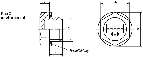 Norelem 28028-319014 SECHSKANT VERSCHLUSSSCHRAUBEN, D=19,5, D1=G 1/4, FORM C - Norelem 28028-C Sechskant Verschlussschrauben Form C