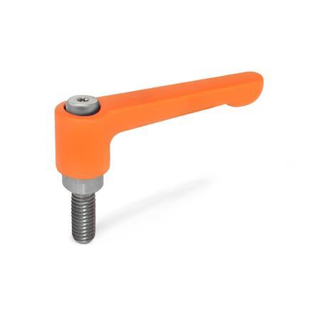 Ganter 302.1-45-M4-12-OS Flache verstellbare Klemmhebell, Zink Druckguss, Schraube Edelstahl - GN-302.1-Flache-verstellbare-Klemmhebell-Zink-Druckguss-Einsatz-Edelstahl-mit-Aussengewinde-OS-orang