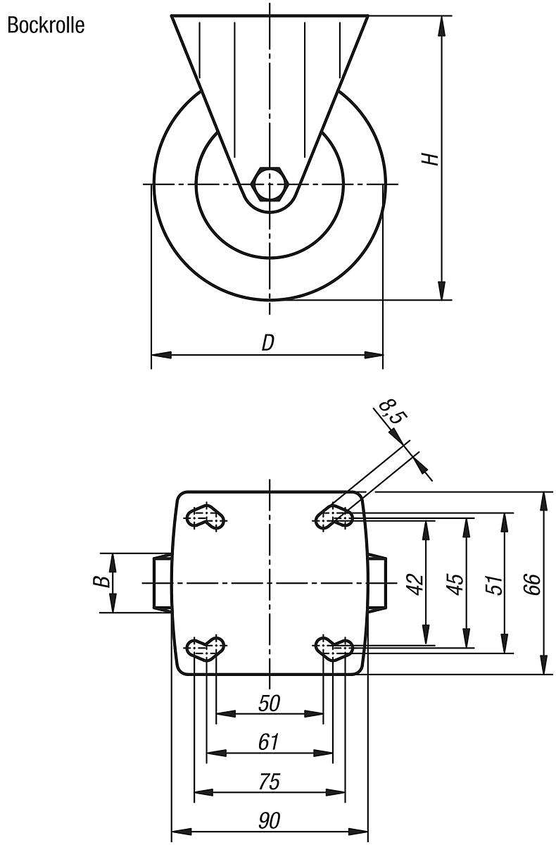 Norelem 95012-100321 BOCKROLLE STAHL, KOMP:GUMMI, R1=100, B2=32 - NLM 95012-B Bockrolle - Massblatt