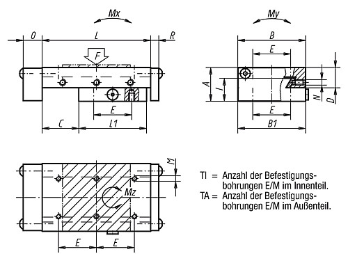Norelem 21031-050080 SCHWALBENSCHWANZ SCHLITTENFÜHRUNG, B=50, L=80 - Norelem 21031 Schwalbenschwanz Schlittenfuehrungen mit Endanschlaegen
