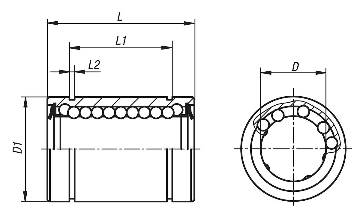 Norelem 21511-030702 LINEARKUGELLAGER, D=3, D1=7, L=10, KUNSTSTOFF, KOMP:EDELSTAHL - NLM 21511 Linearkugellager - Kunststoff - Massblatt