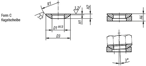 Kipp K0729.0106 KUGELSCHEIBE DIN 6319         EDELSTAHL, FORM C, D1=6,4 - KIPP K0729-C Kugelscheiben Form C DIN 6319 - Ausgabe 10-01