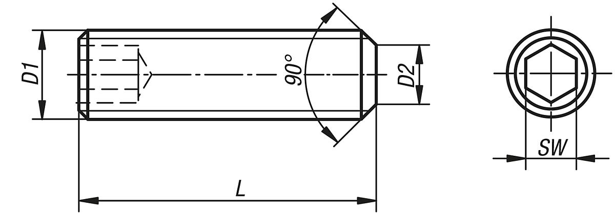 Norelem 07165-08X80 GEWINDESTIFT DIN 913 / ISO 4026, D=M8, L=80 - DIN 913 ISO 4026 Gewindestifte mit Innensechskant und Kegelkuppe   - Massblatt