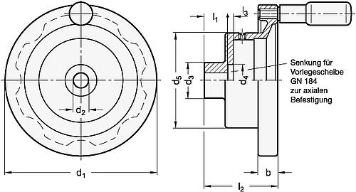 Ganter 323.8-100-B10-A SCHEIBENHANDRAD FÜR STELLUNGSANZEIGER - GN 323-8 Scheibenhandraeder fuer Stellungsanzeiger-Skizze