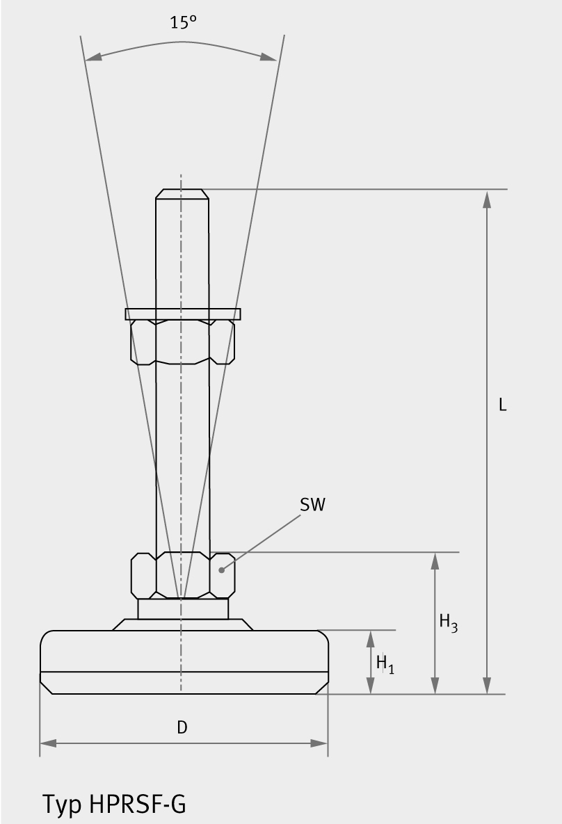 EFFBE HPRSF-100 Maschinenfüße Levelmount®, Typ HPRSF, D100, Belastung 20,0kN, ohne Gewindespindel, NBR mit hoher Elastizität, Metallteile: Stahl, verchromt - EFFBE HPRSF-G Maschinenfuesse Levelmount - mit Gewindespindel - Skizze