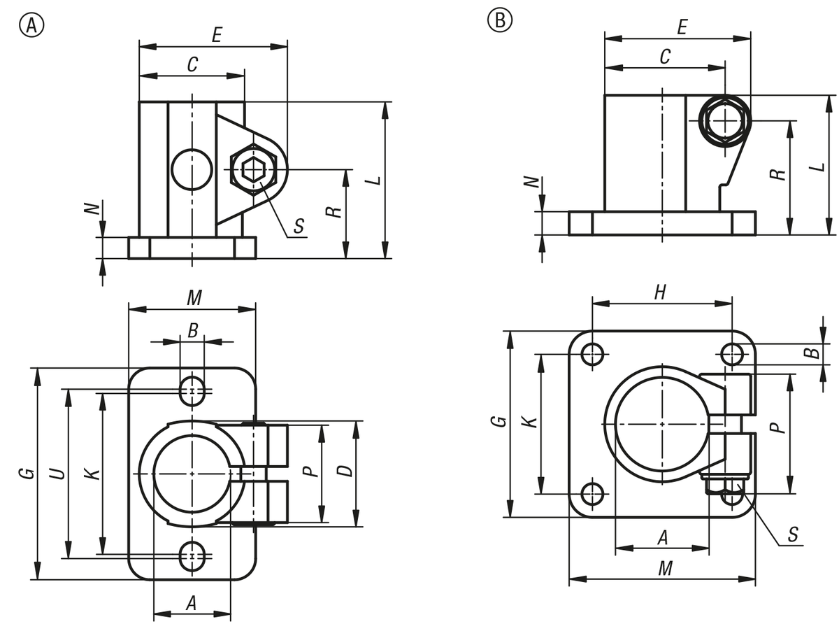 Norelem 29010-118 ROHRVERBINDER MIT FUß M=30 G=50 L=37, FORM:A EDELSTAHL, FÜR RUNDROHRE, A=18,1 - NLM 29010-NI Rohrverbinder Fuss Edelstahl - Form A und B - TZ