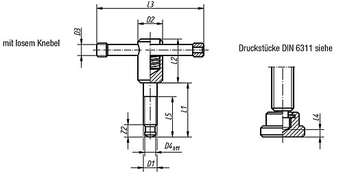 Norelem 06150-210X40 KNEBELSCHRAUBE MIT LOSEM KNEBEL, M10, L1=40 - Norelem 06150-LK Knebelschrauben mit losem Knebel DIN 6306