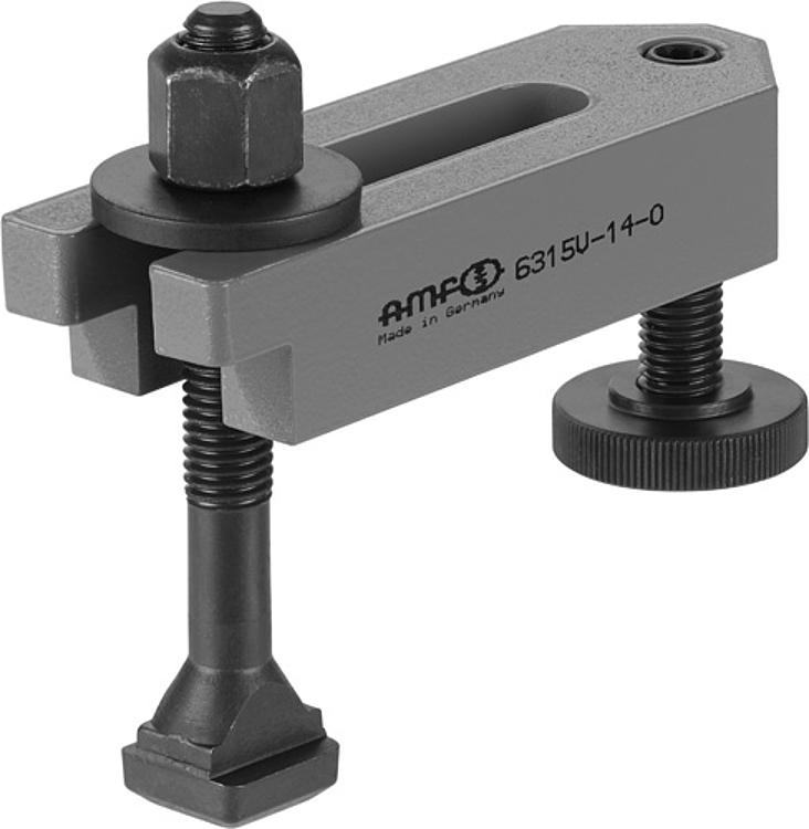 AMF 6315V-22 Spanneisen abgesetzt, mit verstellbarer Stützschraube, komplett, mit Spannschraube: M20x22x160, Nut: 22, A: 40 - LE 6315V Spanneisen - abgesetzt - mit verstellbarer Stuetzschraube komplett-Abbildung