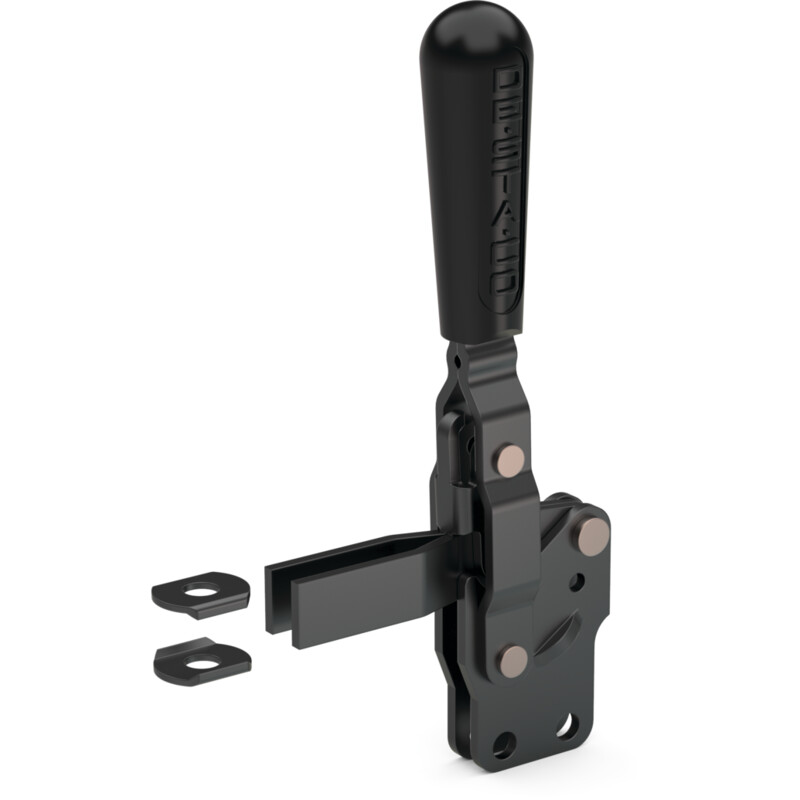 DESTACO 207-LBR Vertikal-Kniehebelspanner Haltekraft 1700 N - 2700 N, Öffnungswinkel 90° - 115° - DESTACO 207-UB-L-BLK Vertikalspanner - offener Spannarm - Fuss gerade - ohne Spindel - schwarz