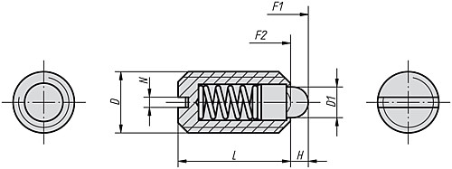 Kipp K0313.205 FEDERNDES DRUCKSTÜCK  M5, BOLZEN, VERSTÄRKTE FEDERKRAFT - KIPP K0313 Federnde Druckstuecke mit Schlitz und Dr