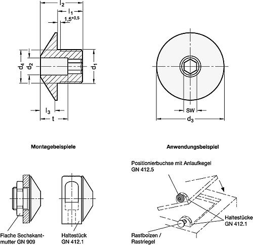 Ganter 412.5-M12X1,5-B4,2 Edelstahl Positionierbuchsen mit Anlaufkegel - GN 412-5 Edelstahl Positionierbuchsen mit Anlaufkegel-Skizze