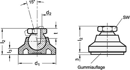 Ganter 343.7-25-M6-A GELENKFUSS M.INNENGEW.,KUNSTSTOFF/EDELSTAHL - GN 343-7 Gelenkfuesse - Gewindebuchse Edelstahl-Skizze