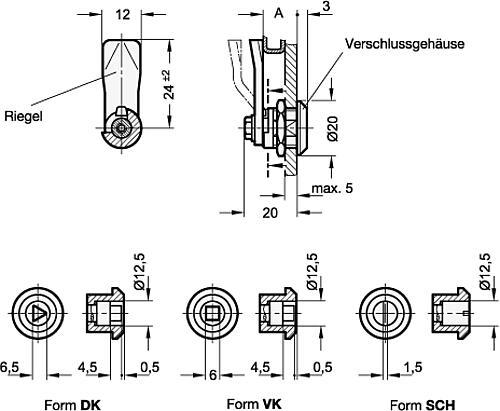 Ganter 115.6-SCH-19,5 EDELSTAHL MINI VERRIEGELUNG MIT SCHLITZ - GN 115-6 Mini Verriegelungen - Edelstahl-Skizze