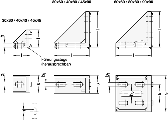 Ganter 30B-30308-A-AB  Winkel, Aluminium, für Aluprofile (b-Baukasten), Breite s: 30, Länge l: 30, Nutbreite n: 8 - GN 30b Winkel - Aluminium - fuer Aluprofile - b-Baukasten - Massblatt
