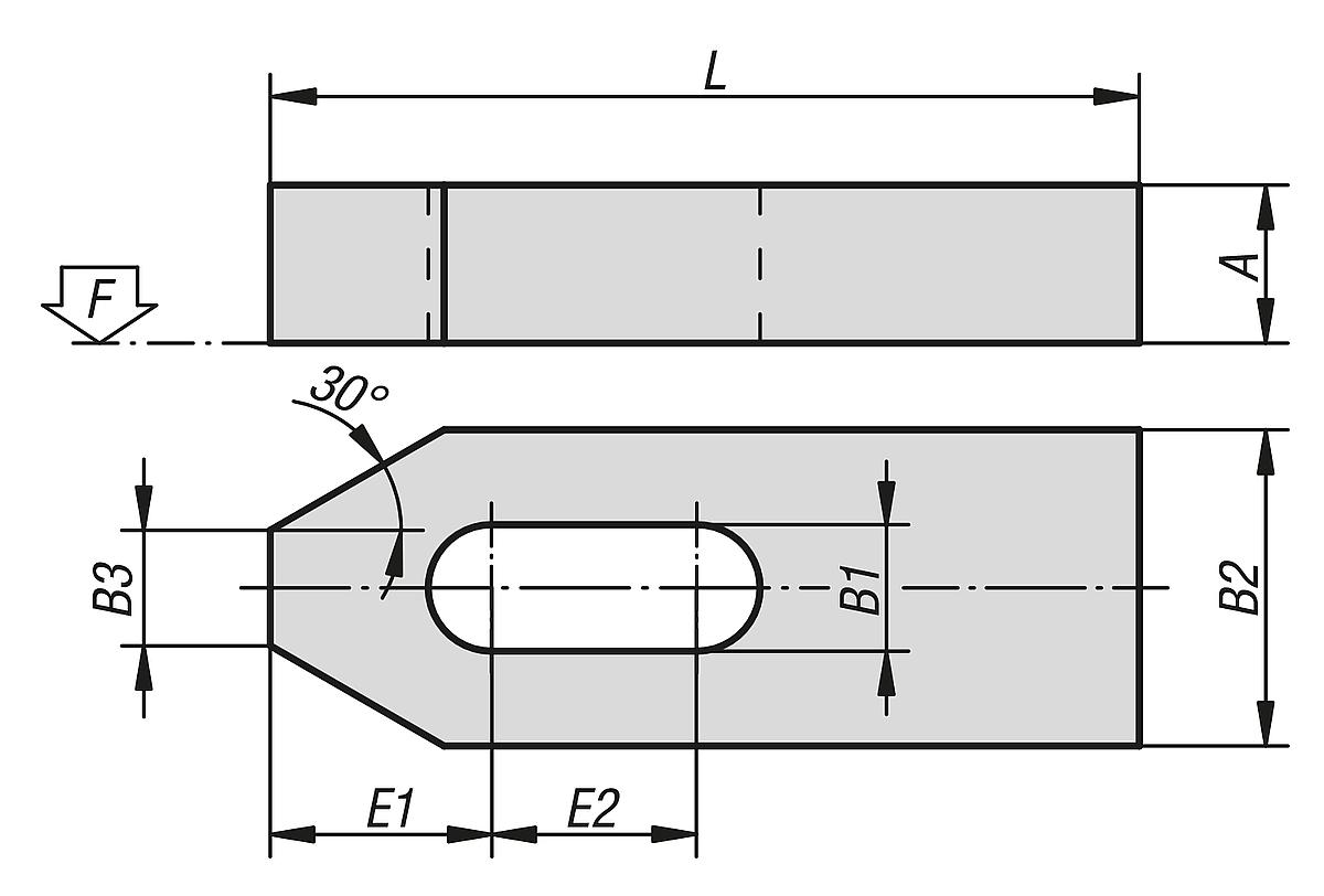 DIN 6314 04080-06 SPANNEISEN FLACH  STAHL, FÜR SCHRAUBE M6, L=50 - DIN 6314  Spanneisen flach  Stahl und Aluminium - Massblatt