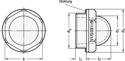 Ganter 546.6-15-G3/8 ATEX ÖLSCHAUGLAS - GN 546-6 ATEX Schauglaeser - Kunststoffe-Skizze