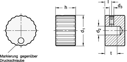 Ganter 436-24-B5-M-MT EDELSTAHL DREHKNOPF MIT MARKIERUNG - GN 436 Drehknoepfe - Edelstahl-Skizze