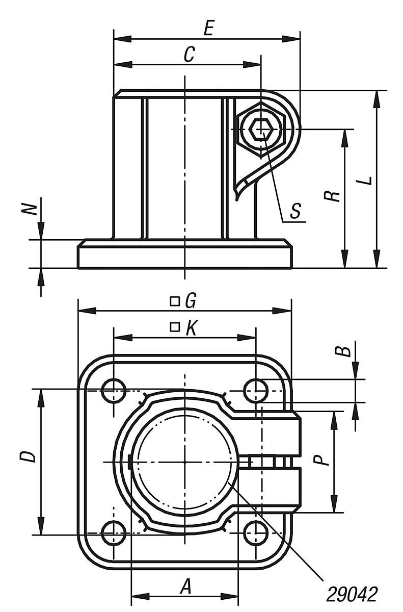 Kipp K0477.30 FUSSKLEMMSTÜCK THERMOPLAST - K0477 Fussklemmstuecke - Kunststoff - Massblatt