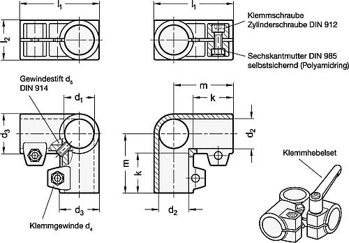 Ganter 196-B30-B30-2-BL Eck Klemmverbinder - GN 196 Eck Klemmverbinder-Skizze